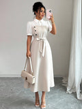 new european and american cross-border fashion: french chic white fitted waist dress