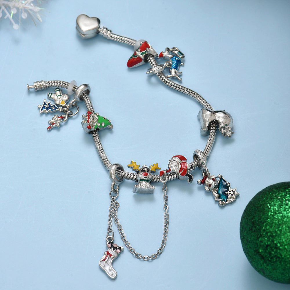 European and american cross-border jewelry christmas bracelet - unique, versatile christmas tree & santa claus holiday bracelet for men and women