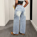 Fashionjeans women's high waist side flap pocket pants big holes raw edge loose pants washed retro hot girl mop pants