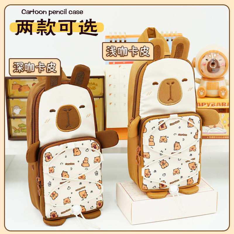New, cute Kapibara schoolbag, capybara stationery box, cute pencil case, cartoon portable pencil case.
