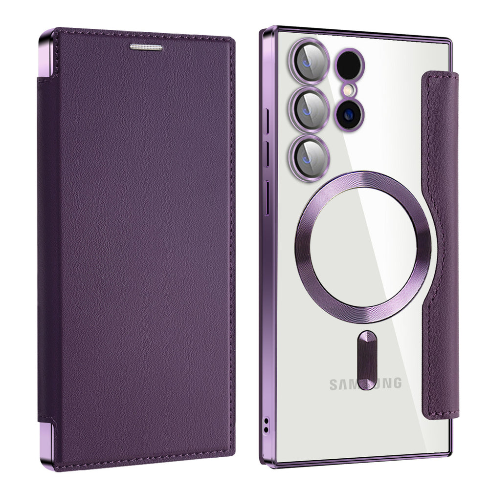 Suitable for samsung s26ultra electroplated gold shield magnetic leather case mobile phone case foreign trade a56 all-inclusive flip protective cover