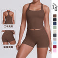New arrival cross-border double-sided brushed pure color tight i-shaped back sports intimates running fitness yoga suit for women