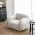italian minimalist curved fabric sofa, perfect for small apartments. unique, creatively designed living room sofa in teddy velvet fabric