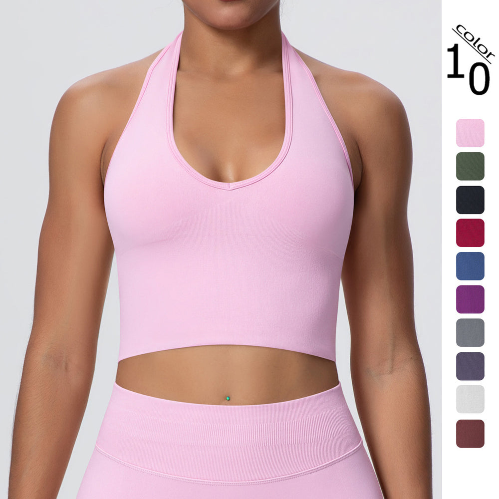 fashion breathable halter back yoga bra fashion seamless sports intimates women's summer bubble wrap fitness tops