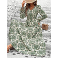 &  autumn hot-selling women's printed v-neck long sleeve maxi dress - stylish and versatile