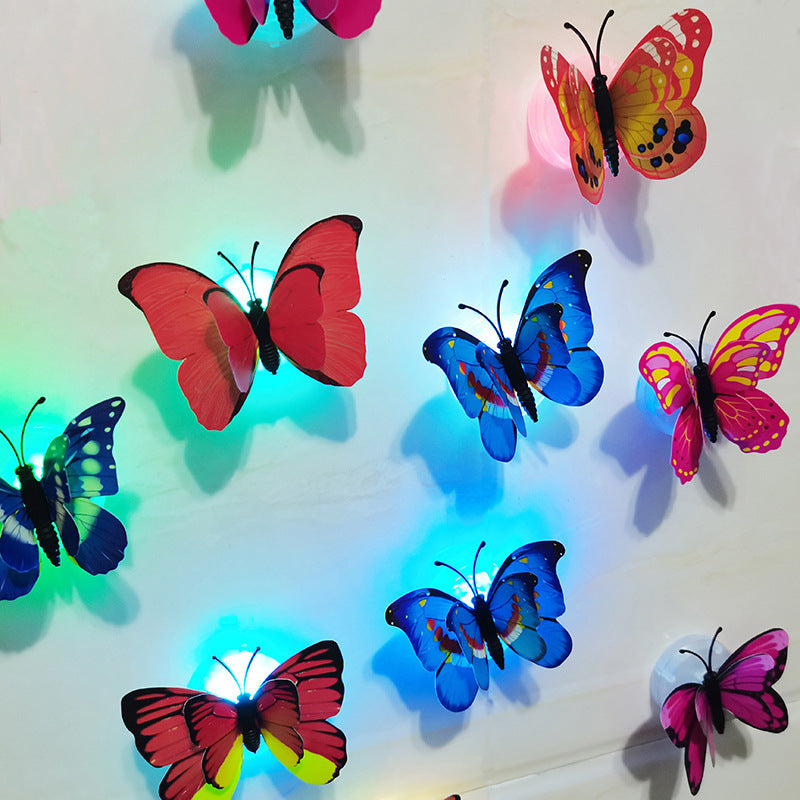 Colorful luminous butterfly LED night light flash simulation three-dimensional butterfly wall sticker creative gift decoration wholesale