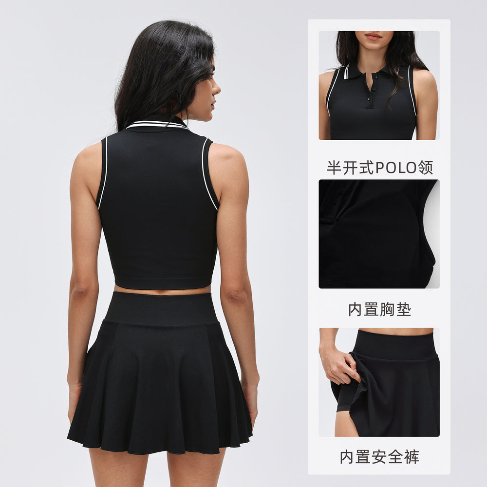 Polo collar sports tank top women's summer outdoor fitness yoga tennis skirt running training athletic skort set