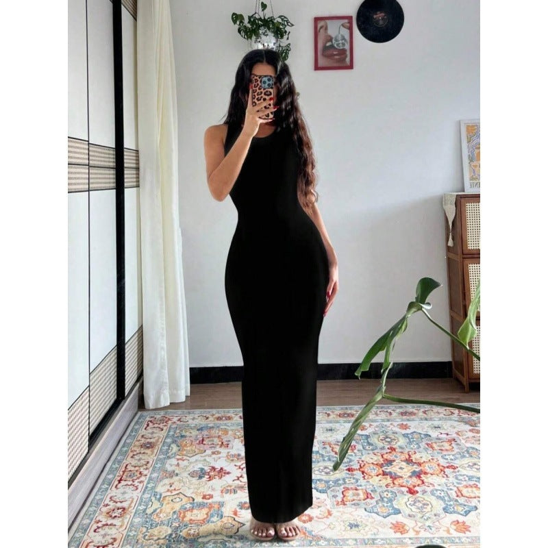 Amazon ins same style sleeveless tie-dye zebra print printingsilmsexy hip-hugging long women's dress