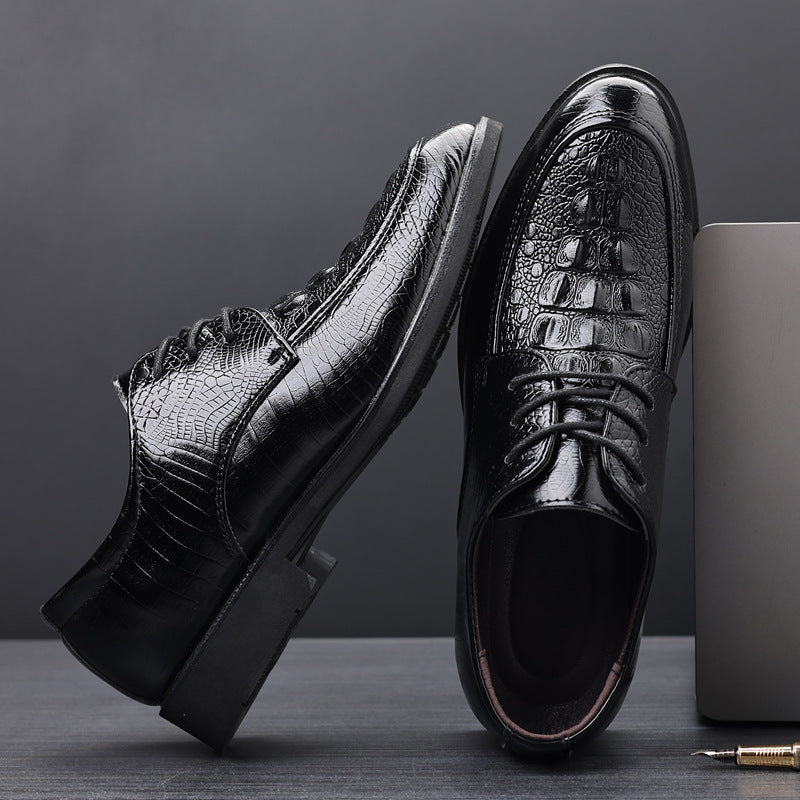 Crocodile leather dress shoes for men - business, summer, breathable, british style, casual, hidden heel, groom wedding shoes