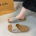 New women's birkenstock-style soft sole sandals with adjustable buckle strap - retro suede beach slippers for outdoor wear (cross-border e-commerce)