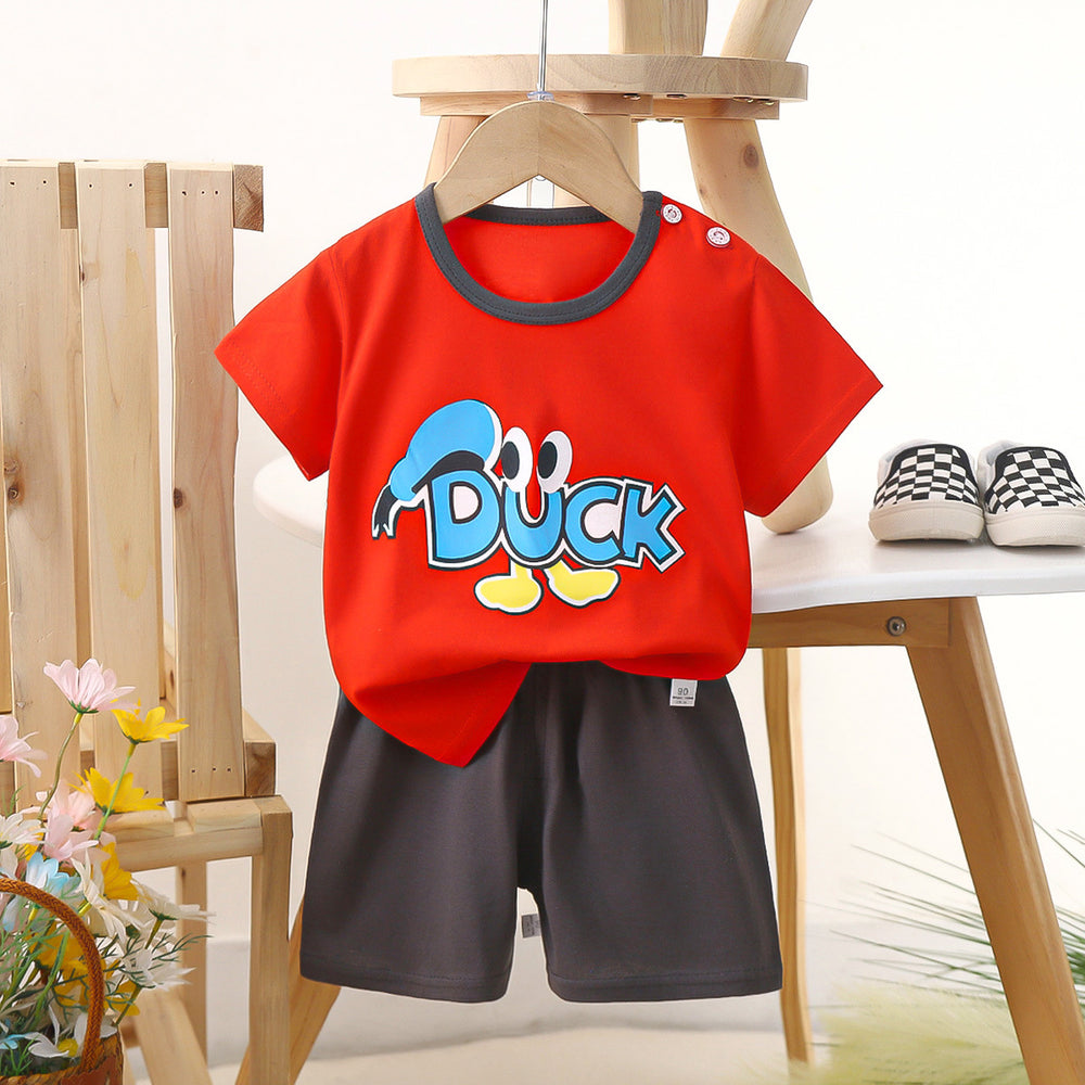 Kids' short-sleeve set: 100% cotton boys' t-shirt & baby summer outfit - girls' shorts, infant clothing, wholesale summer apparel