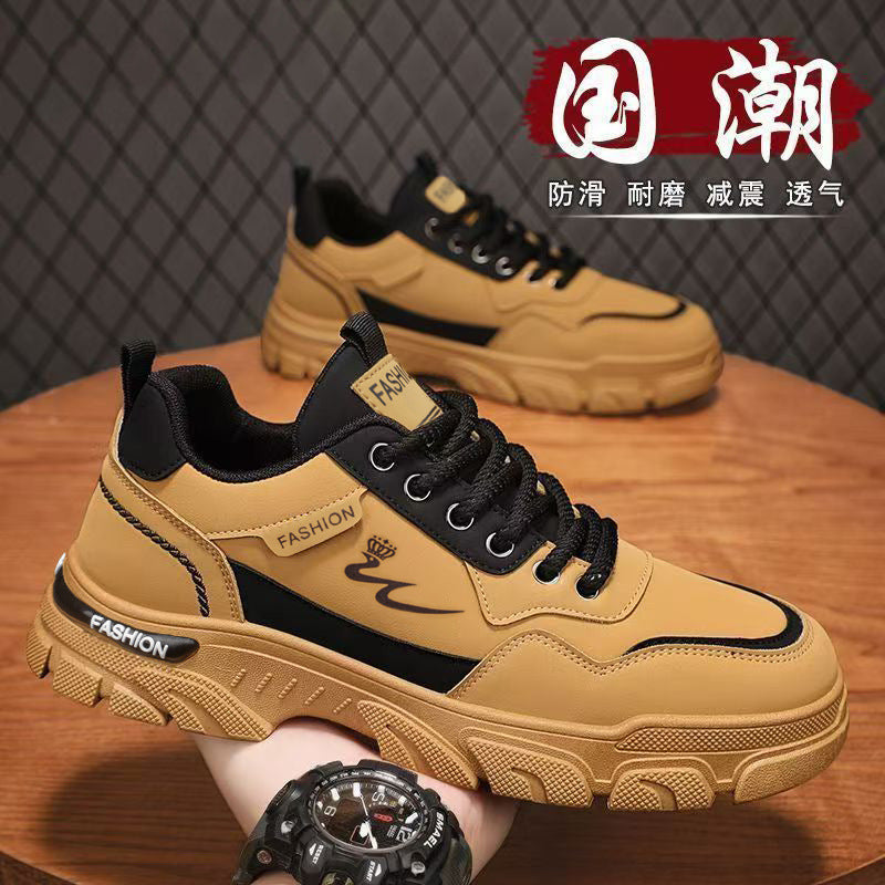 Men's spring black work shoes - non-slip, durable, breathable safety shoes for kitchen, construction, and general labor