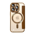 Suitable for apple 16promax mobile phone case electroplated gold shield magnetic leather case iphone17 flip full cover protective case