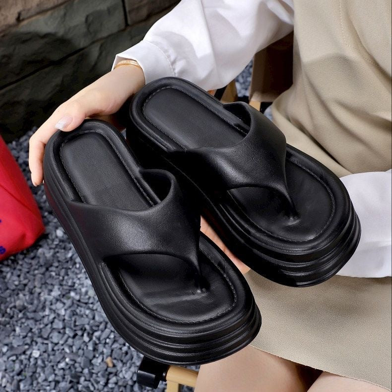 Wear-resistant women's flip-flops: summer platform sandals, thick-soled height increasing slides, beach-friendly thong sandals, versatile thick slippers