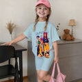 Girls' t-shirt and shorts set featuring a cartoon short-sleeve design and printed graphics, perfect for casual streetwear