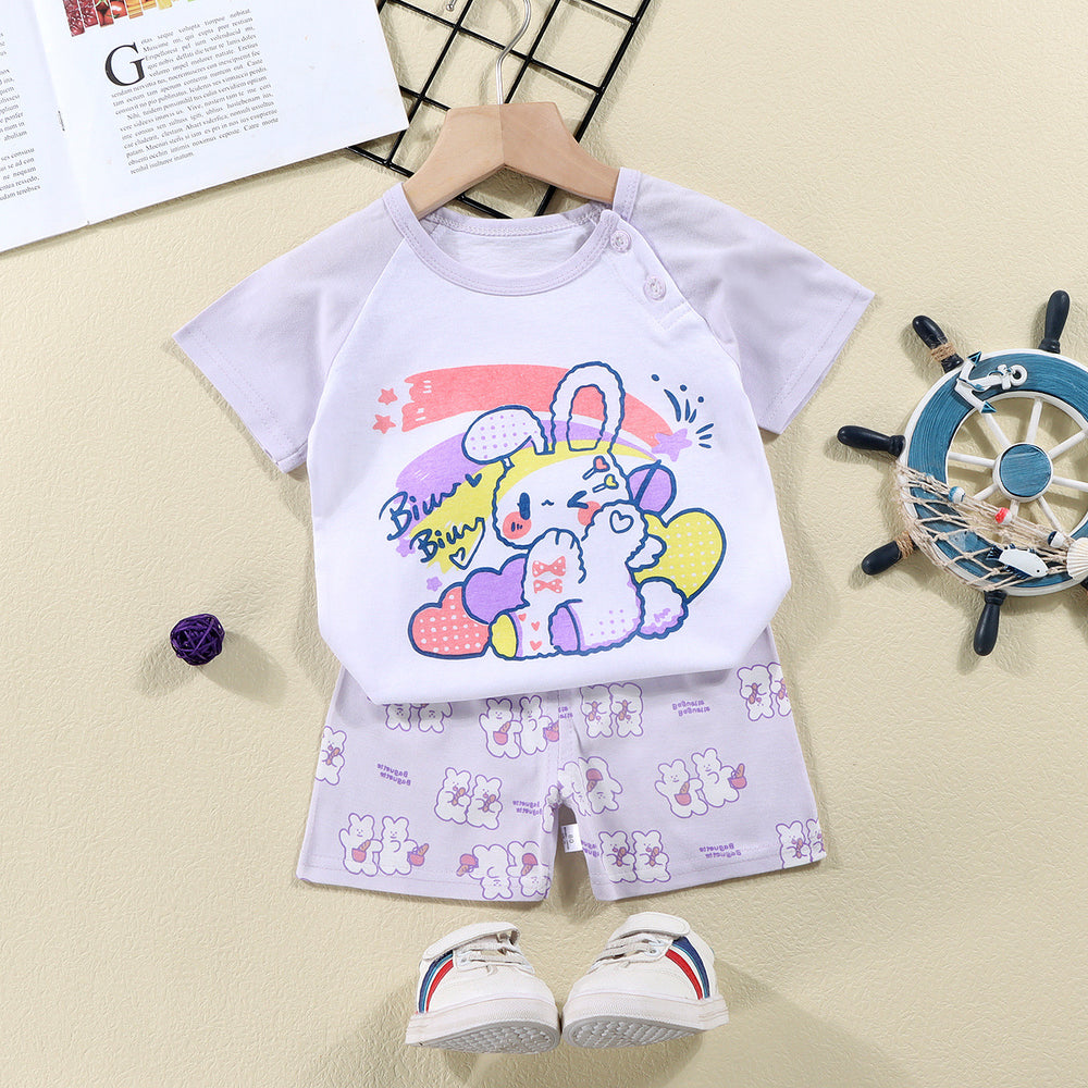 summer new arrival: 100% cotton kids' short-sleeve t-shirt and shorts set - korean style infant and toddler two-piece outfit