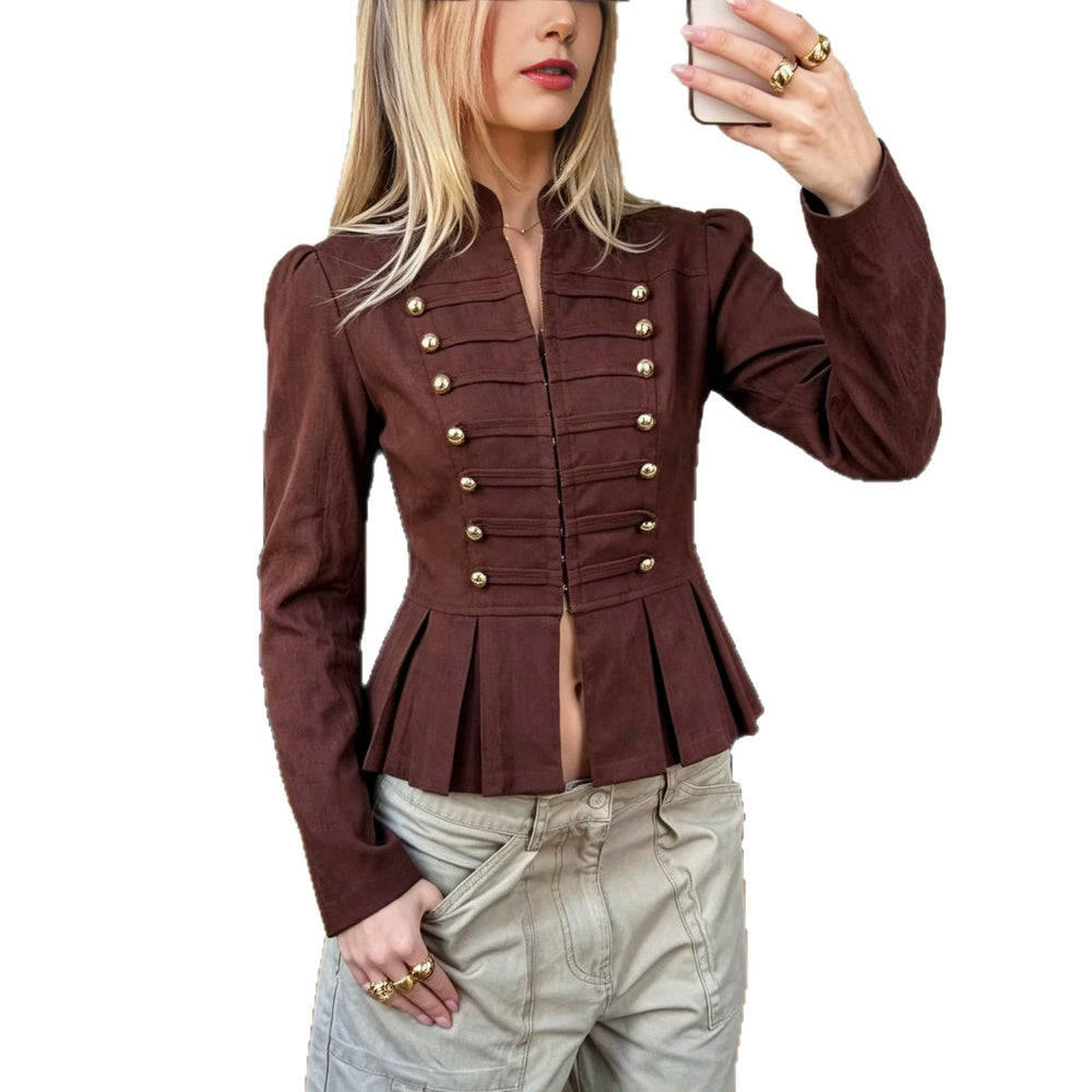 new european and american cross-border fashion: french retro chic, versatile, waist-defining, slim-fit, stand collar, long sleeve jacket top