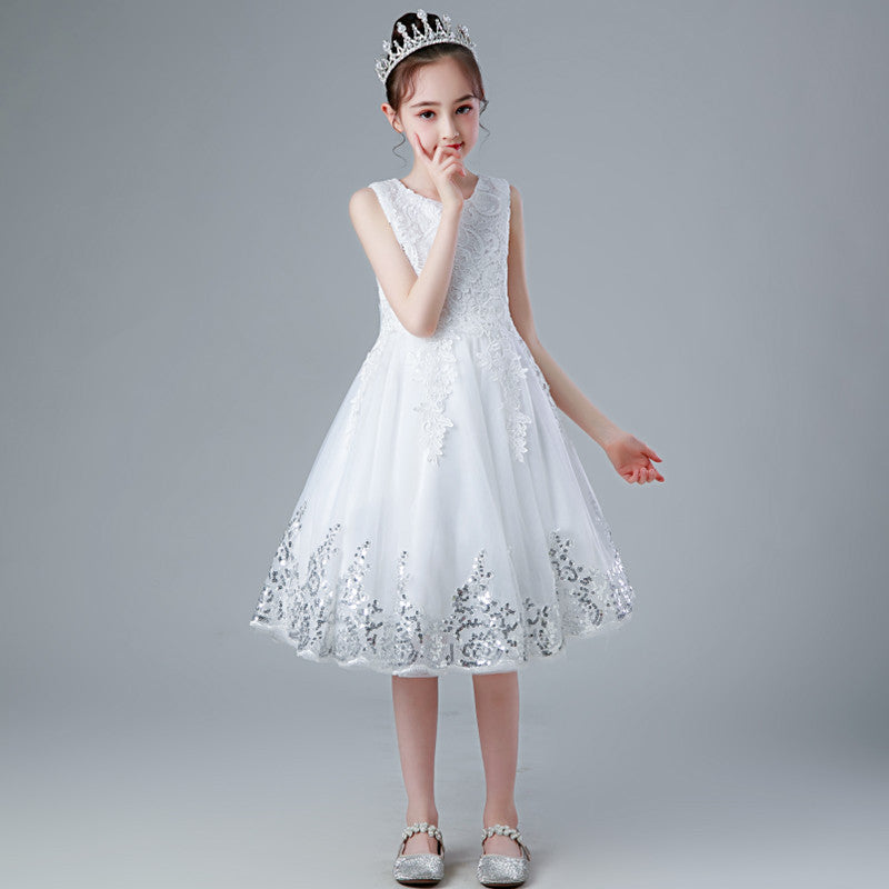 summer new korean style princess dress girls' vest dress sequined mesh princess dress gown summer