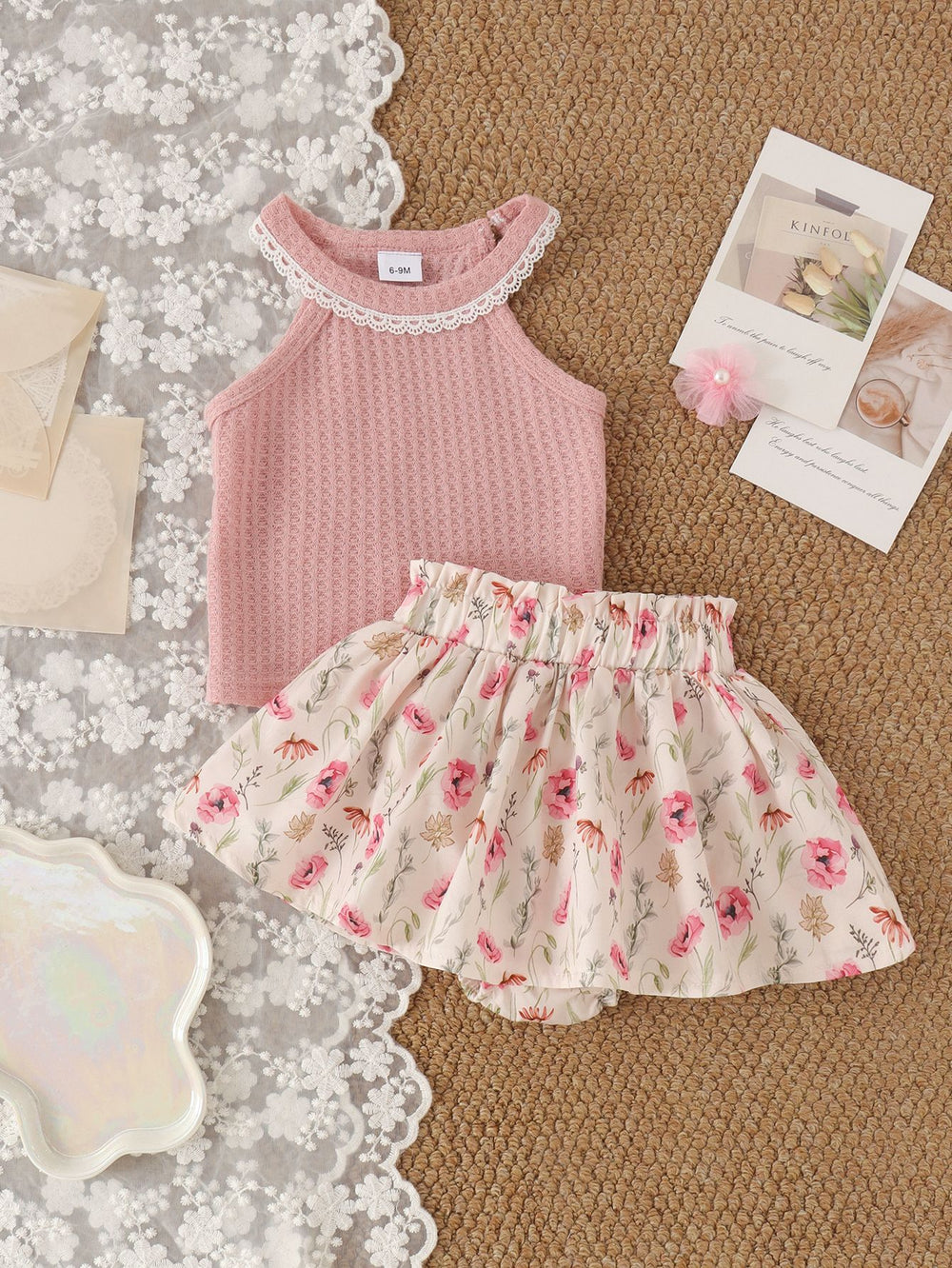 Baby clothing kids set children outfit pink vest+printingshorts