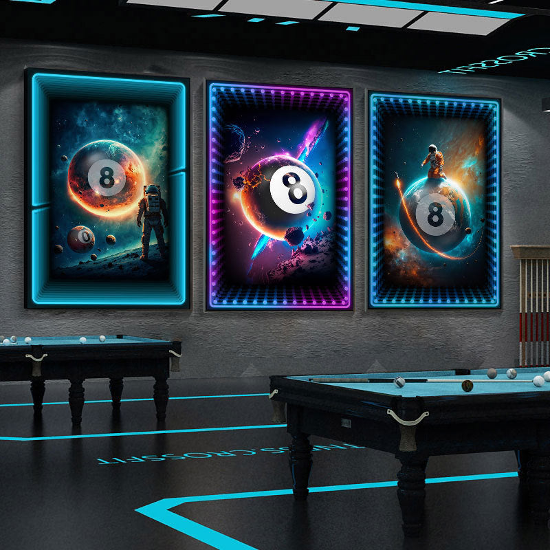 Black eight ball astronaut billiard hall wall decoration painting luminous billiard room hanging painting chess and card club atmosphere light painting