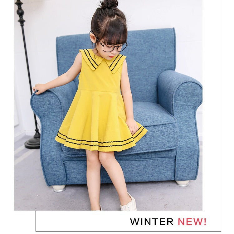 Summer new girls' clothing: stylish navy collar lace-trimmed dress for girls and young children - school uniform style - dropshipping available
