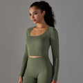 European and american new seamless yoga top for women - stretchy, quick-drying, compression long sleeve sports t-shirt - breathable running and fitness top