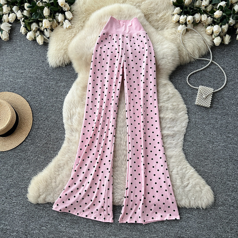 K-stylehigh waist polka dot casualcasualstraight-leg pants for women summer lazy style slimming lookeasiest for matchcasualslimming lookpants