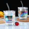 Trendy iridescent bamboo-style tumbler with airtight lid and straw - instagrammable, high-value glass water bottle - perfect for gifting
