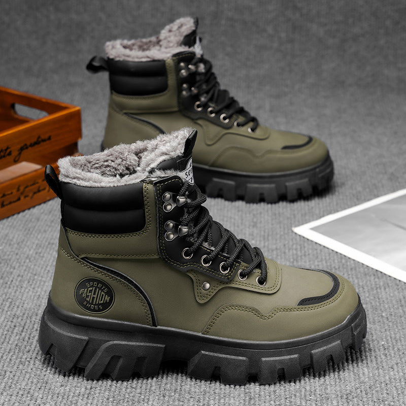 Men's martin boots high-top winter fleece-lined warm cotton shoes outdoor waterproof non-slip shearling northeast snow boots