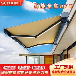 Export-grade 110v electric retractable awning with light, full aluminum alloy, heavy-duty balcony sun shade