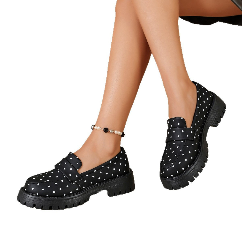 Export  summer new thick sole thick heel loafers plus size slip-on round toe polka dot bowsflats women