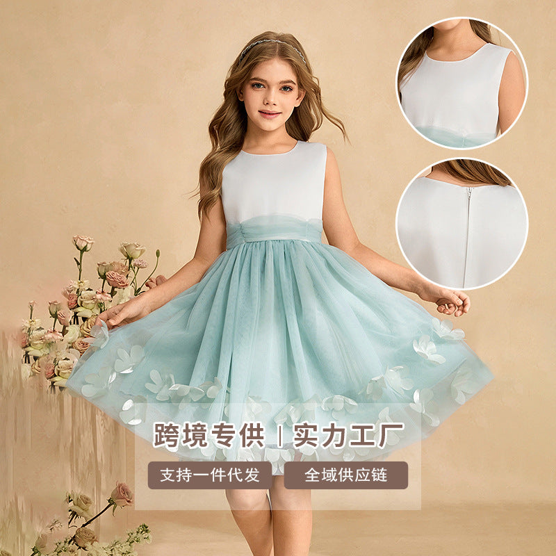 fashion stylegirl dress mesh embroidered flower girl dress kids princess dress vest dress sleeveless summer style