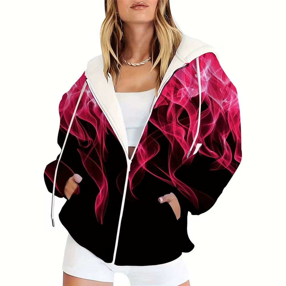 hot-selling plus-size women's zip-up hoodie, new casual long-sleeve hooded sweatshirt jacket, dropshipping available