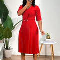 D3296  foreign trade women's clothing  new solid color v-neck fashionable elegant pleated african cross-border dress