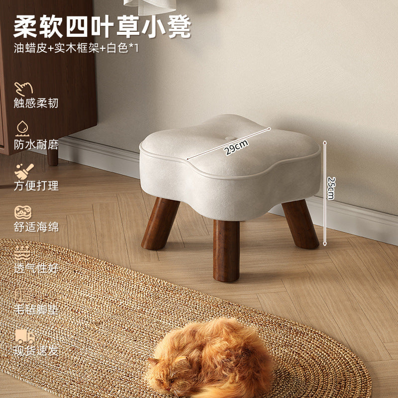 Cream wind small stool solid wood high stool living room small bench sofa stool low stool makeup stool home door shoe changing stool