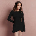 autumn new arrivals: european & american style fashionable round neck long sleeve slim fit ruched twist detail bodycon mini dress