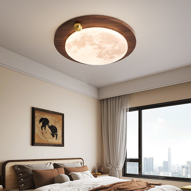 Wood grain master bedroom light modern simple round ceiling light full spectrum LED eye protection bedroom light atmospheric room lamp