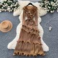 Miya european and american dress women's autumn  new fashion three-dimensional flower strap waist fungus long skirt