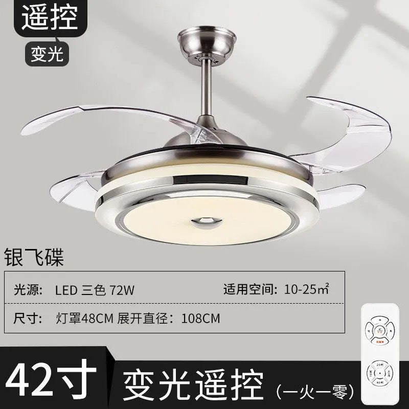 Invisible electric fan light led chandelier - high airflow, variable frequency, silent, bluetooth enabled - ideal for living room, dining room, and bedroom