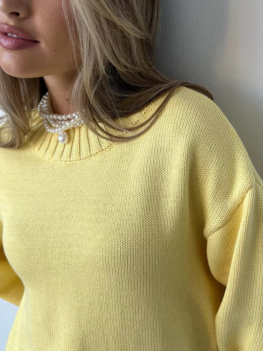 European and American   women's clothing loose women's long-sleeved round neck casual pullover knitted sweater fashionable solid color sweater women