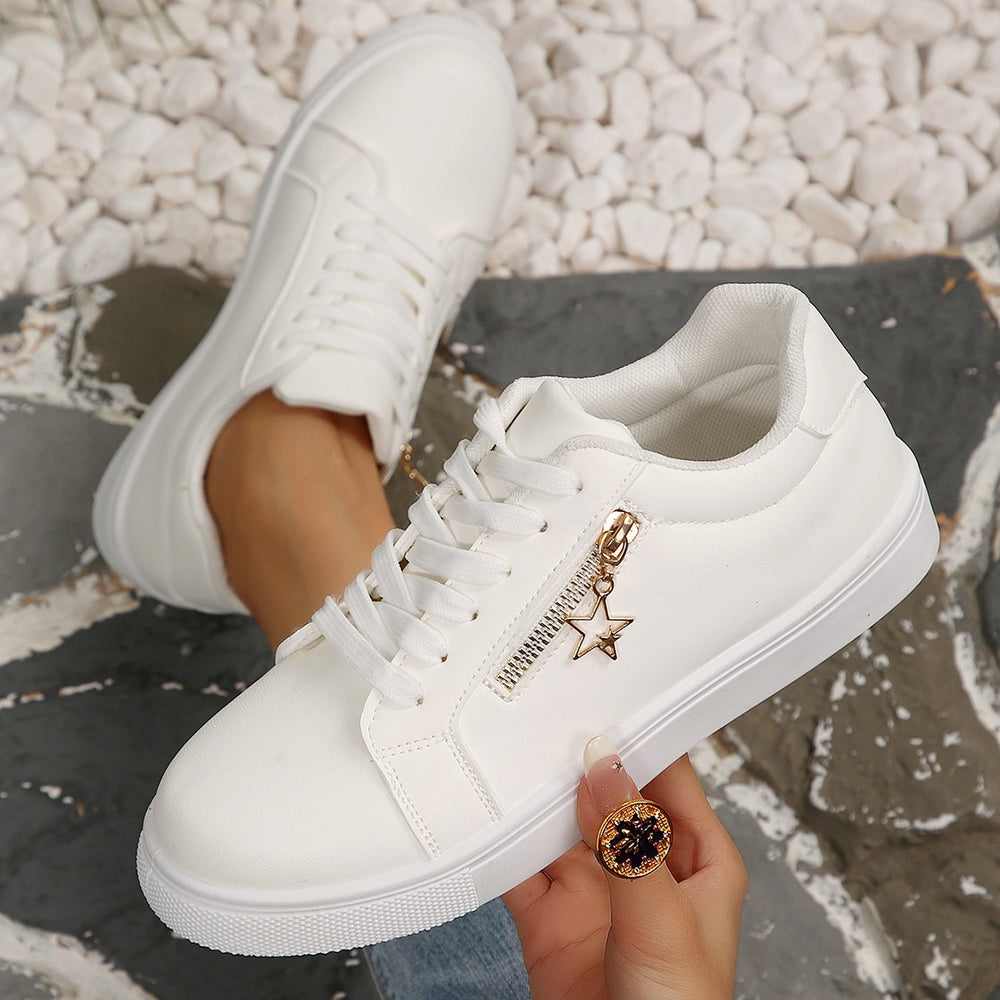 plus size women's low-top flat sneakers - versatile, lightweight, and trendy white shoes for autumn