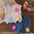 Baby clothing kids set children outfit apricot vest + blue shorts