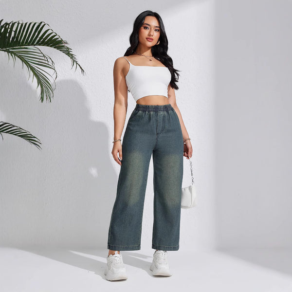 Cross-border  retro loose jeans women's wide-leg pants washing pants drape straight pants wholesale