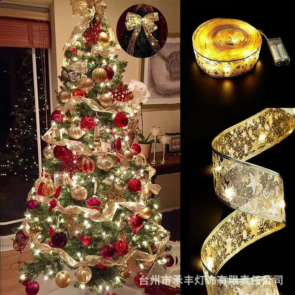 LED Christmas Ribbon Light String, Bouquet Gift Box Christmas Tree Decoration Satin Light Room Bedroom Gypsy Ambient Light