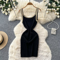 Korean style commute outfit: black sleeveless dress - slim fit, a-line knit dress with high waist for the workplace