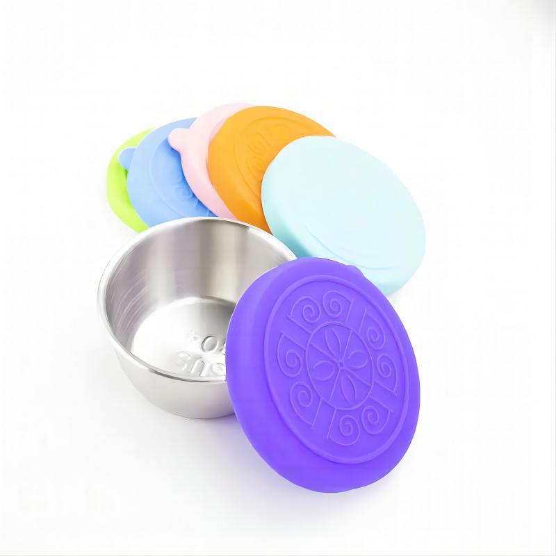 Factory direct supply 304 stainless steel seasoning dish large capacity sauce cup 50ml dipping dish with silicone cover wholesale