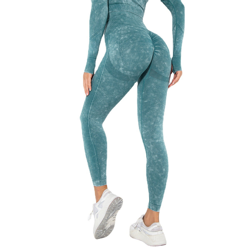 European and american new seamless washed knit moisture-wicking sexy peach lift sweat-wicking yoga pants workout leggings
