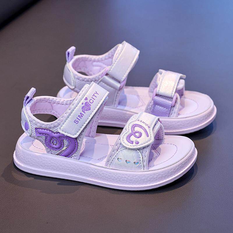 Girls' sandals - summer  new collection: stylish soft-soled beach sandals for kids, velcro closure, princess-style slides for toddlers
