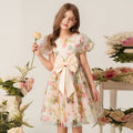 Wholesale girls' printed floral princess dress - holiday style, bubble sleeves, summer dress for little girls