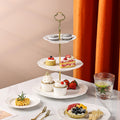 European-style pure white dessert plate, three-tier fruit platter, modern showroom display, creative embossed ceramic plate wholesale